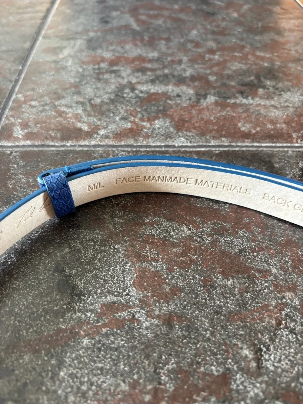 White House Black Market Blue Leather Belt with Silver Chain-Link Hardware